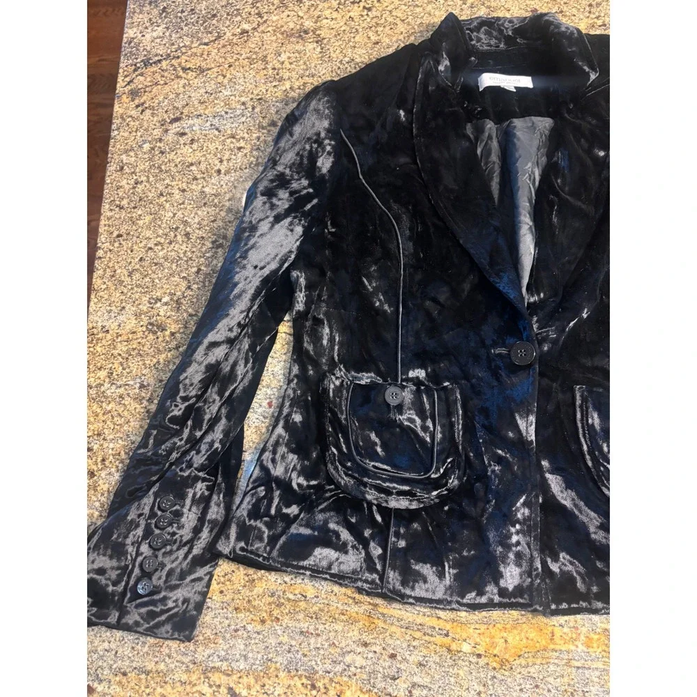 Emanuel Ungaro Black Velvet Blazer Jacket Women's Size 4‎ Button Front Velour